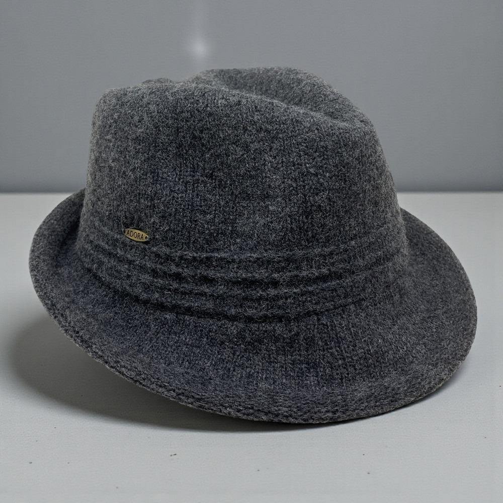 Adora Dark Gray 100% Wool Fedora Hat Soft Knit Woven O/S Gangster Trilby Cuban